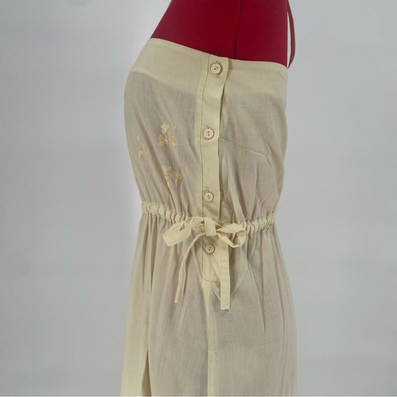 Vintage Pastel Yellow Side Button Drawstring Waist Midi Sundress - Picture 8 of 11